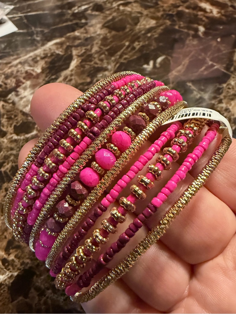 Torrid Pink Beaded Coil Bracelet with Gold Accents